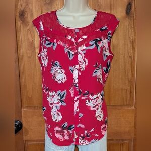 Candie's Red Floral Lace‎ Blouse